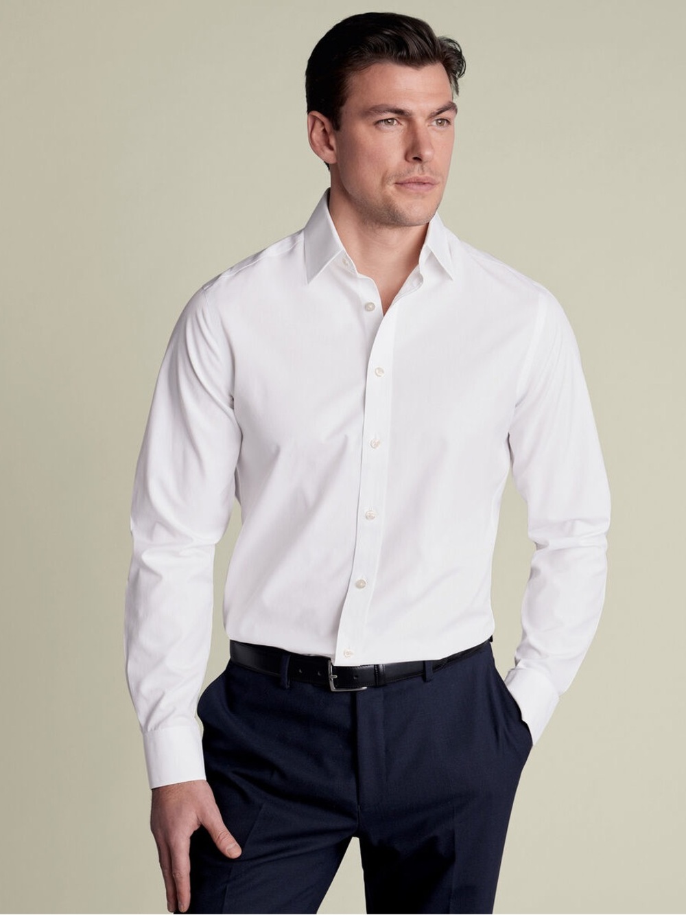 Charles Tyrwhitt White Men's Dress Shirt Non-Iron Stretch Poplin Shirt - White